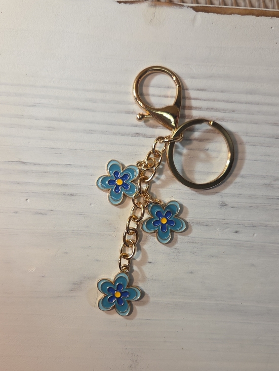 Accessories - 5 For 25 Blue Floral Enamel Keychain Charm - Gold Hardware